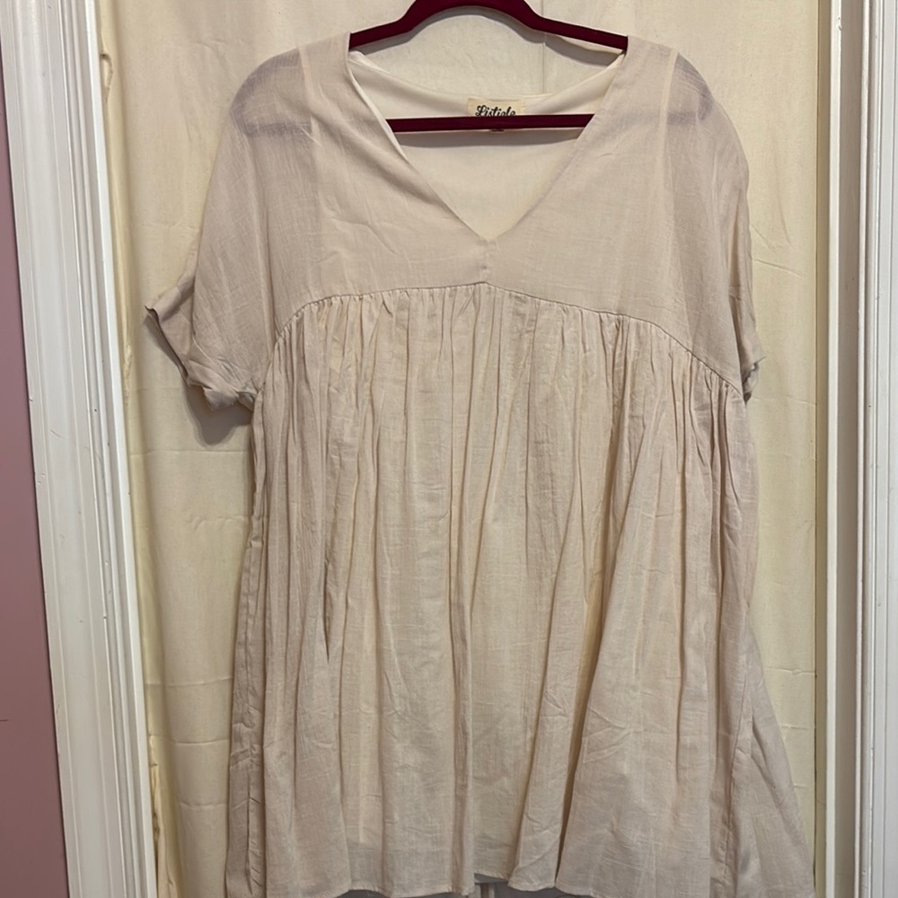 Listicle Tan and Cream Boxy Short Sleeve Mini Dress